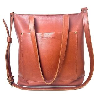 PORTLAND LEATHER GOODS Crossbody Zipper Tote Shoulder Bag Cognac Bucket Bag